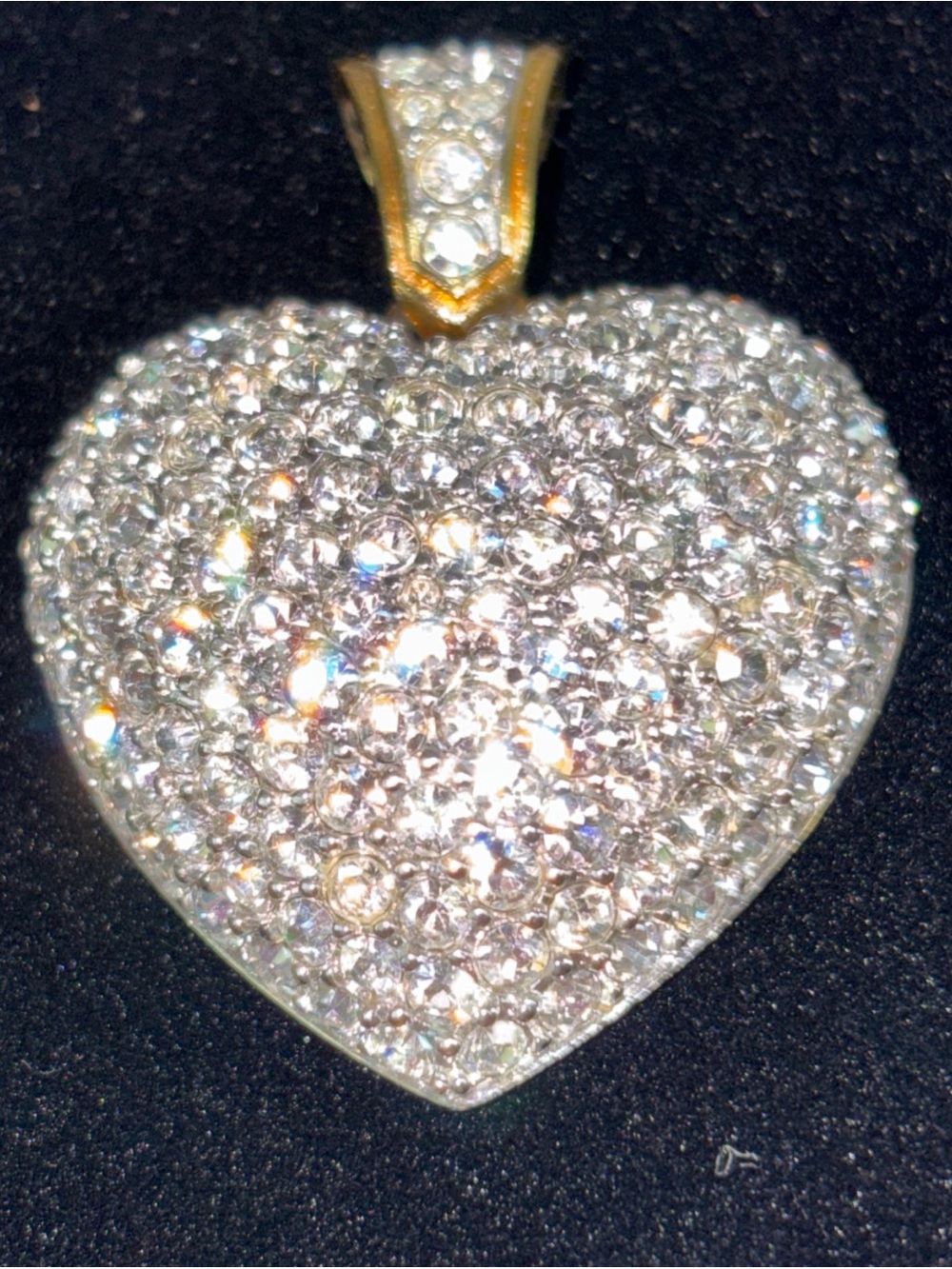 Swarovski® signed SWAN crystal puff pave goldtone dome Large Huge Heart Pendant